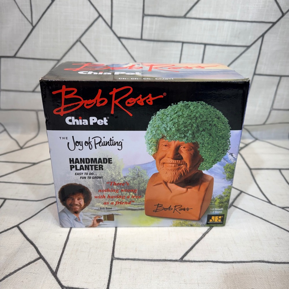 Bob Ross Chia Pet OS Brown Terracotta Handmade‎ Planter The Joy of Painting